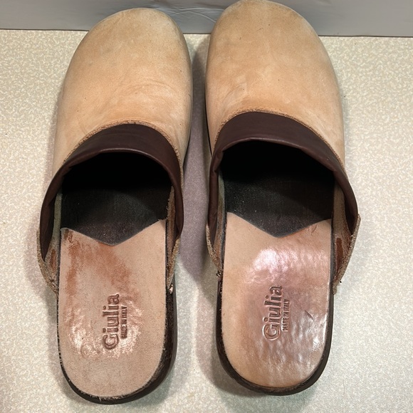 Giulia Italian leather and suede wooden unisex clogs - Picture 11 of 15